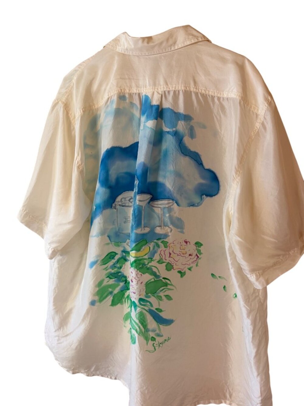 Handpainted Mens Cocktail Theme Relaxed-fit Collared Shirt Size XL Silk Coastal - Picture 2 of 12